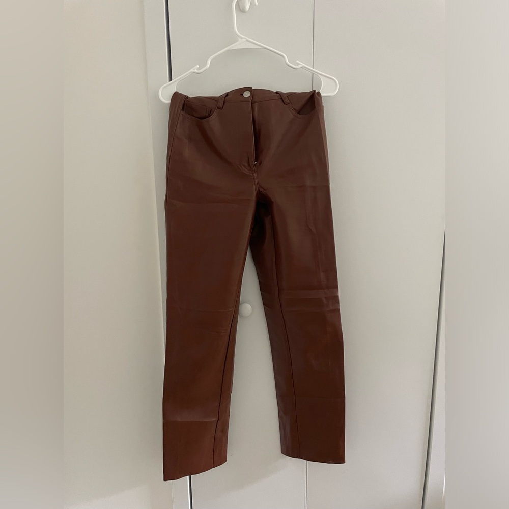 Aritzia Melina Vegan Leather Pant in Cognac